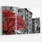 Designart - Red Tree on Black and White New York City Street - Floral Cityscapes Photographic on Wrapped Canvas set